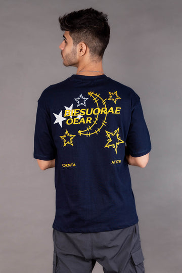 Stars Navy Blue Graphic Oversized T-shirt