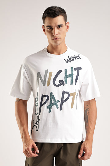 Midnight Scribble  White Oversized T Shirt