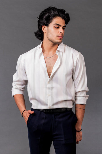 Contrast Striped Green Cotton Shirt