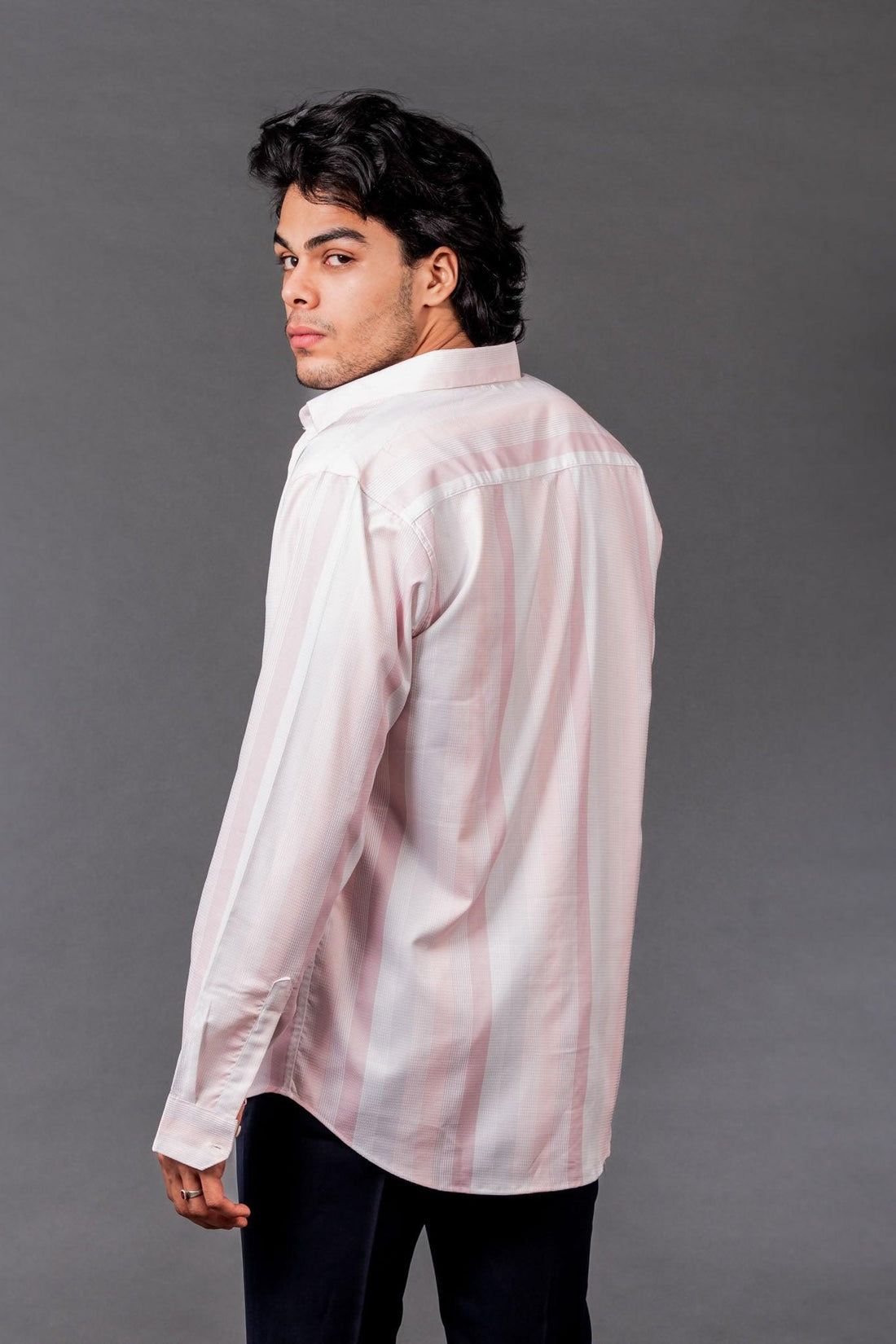 Contrast Striped Peach Cotton Shirt