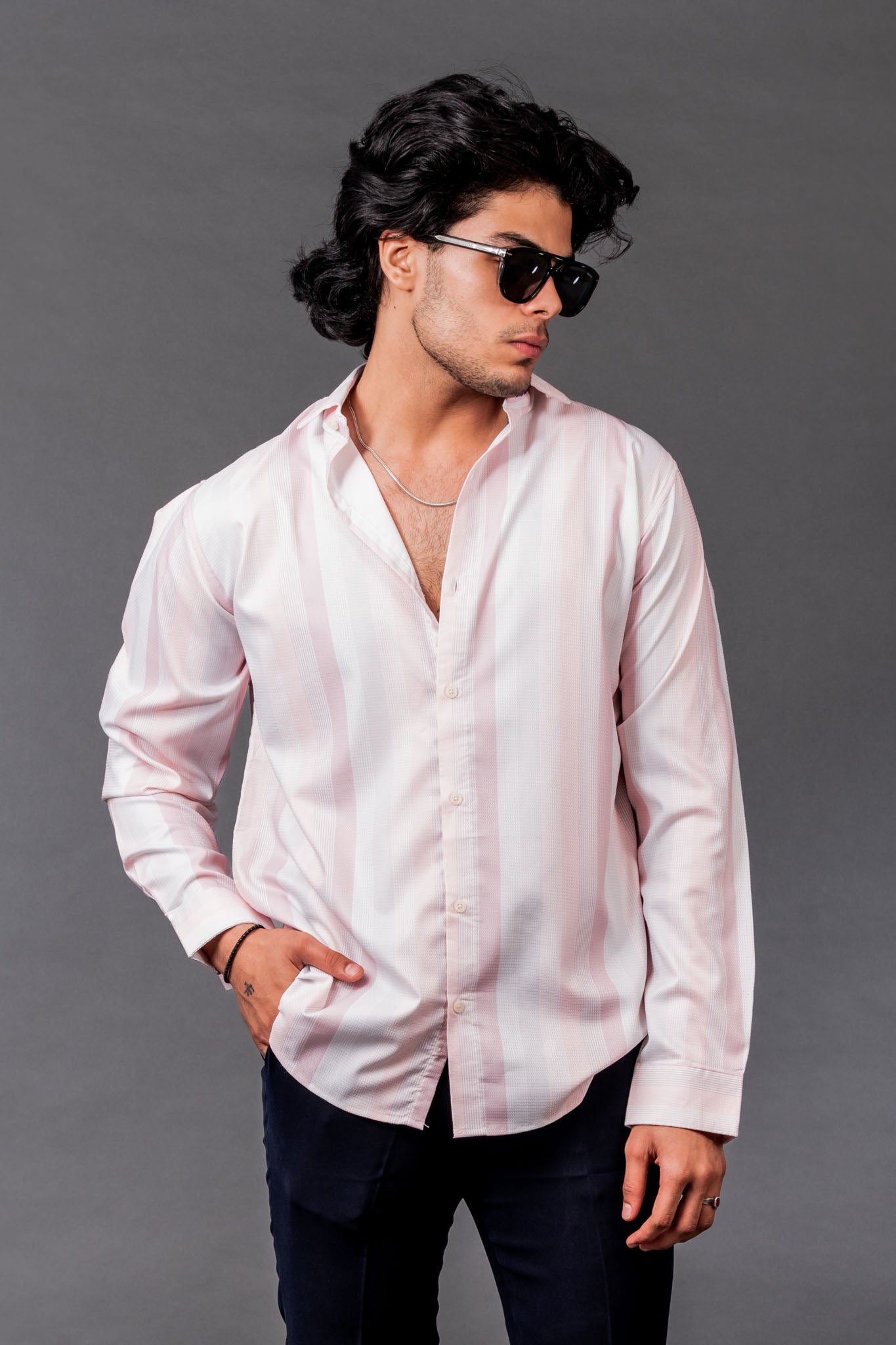 Contrast Striped Peach Cotton Shirt