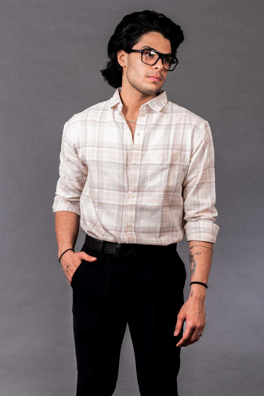 Boxed Checks Tan Shirt
