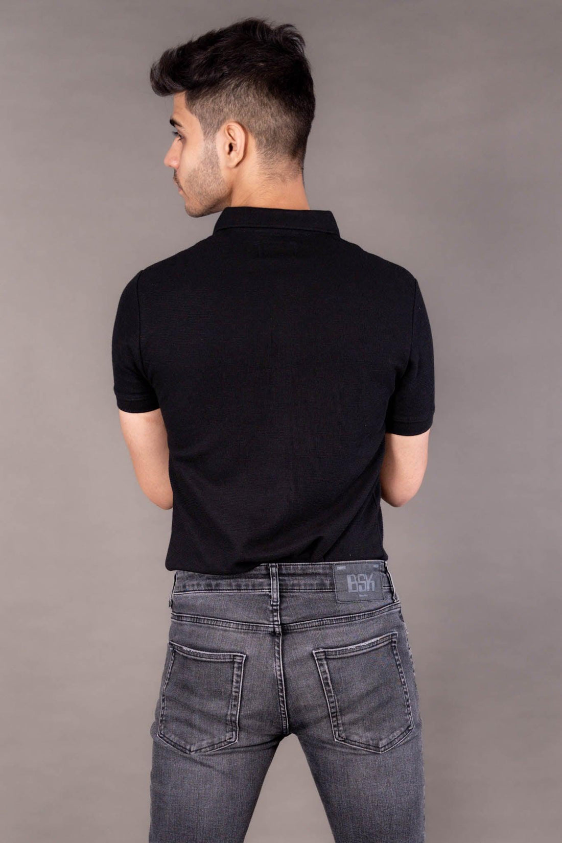 Textured Polo Black T-Shirt
