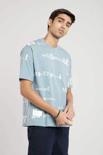 Blue All Over Print Oversized T Shirt