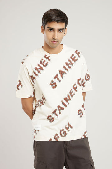 Cream All Over Print Oversized T Shirt