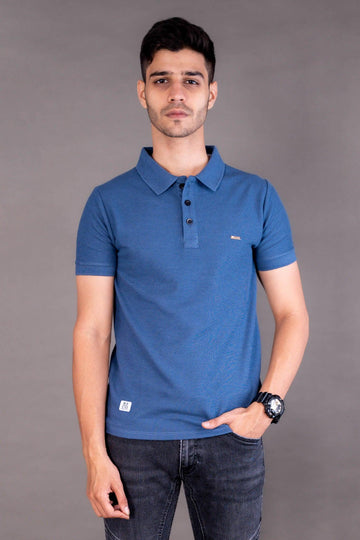 Textured Polo Blue T-Shirt