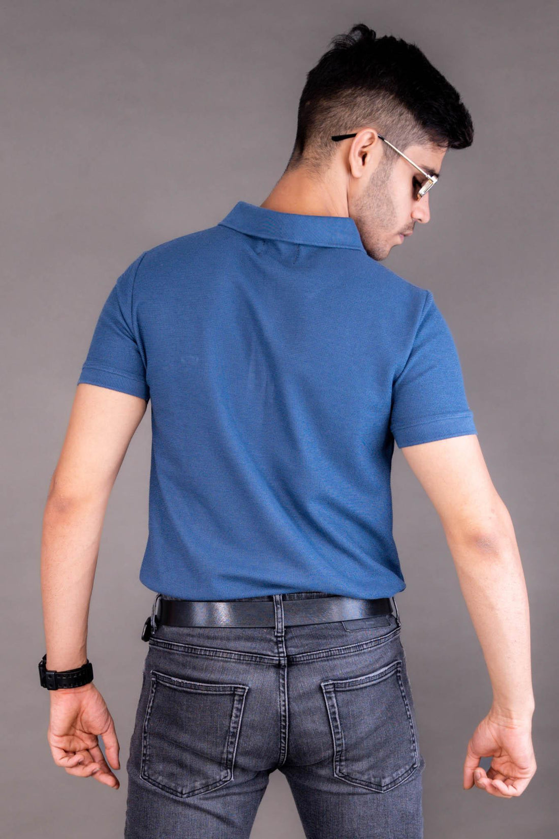 Textured Polo Blue T-Shirt