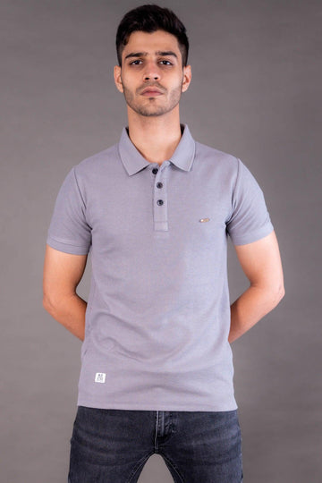 Textured Polo Grey T-Shirt