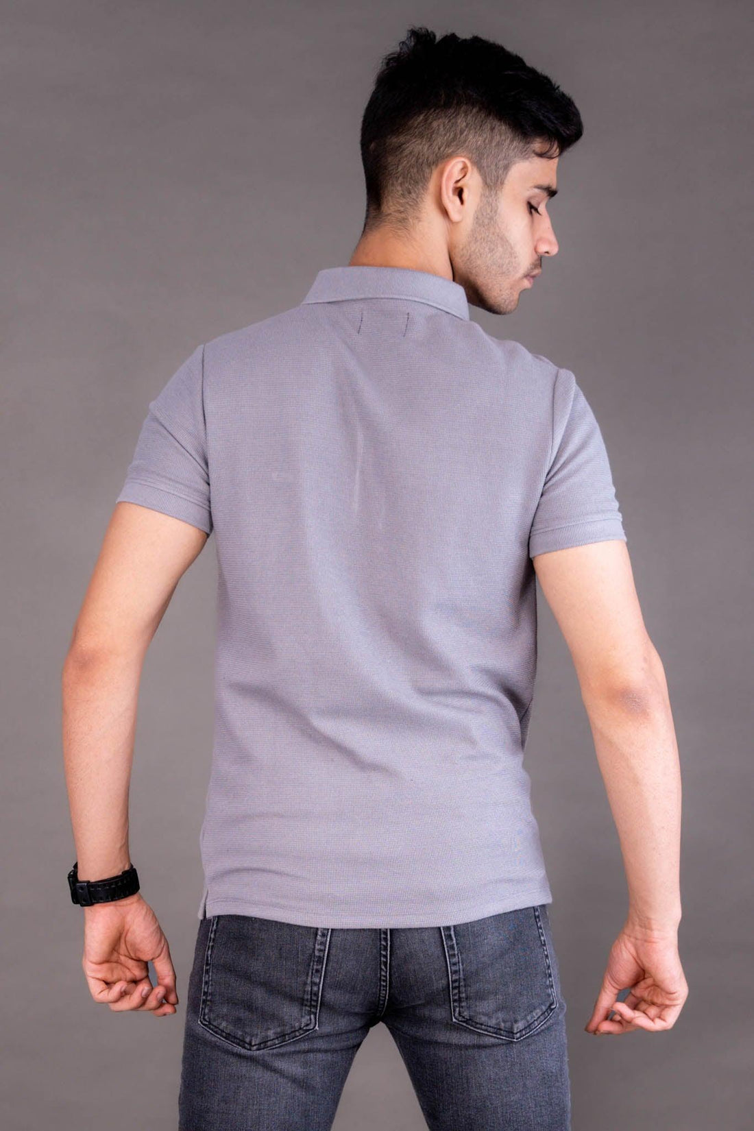 Textured Polo Grey T-Shirt